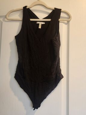 Final Touch Black Sleeveless V-Neck Bodysuit L Euc